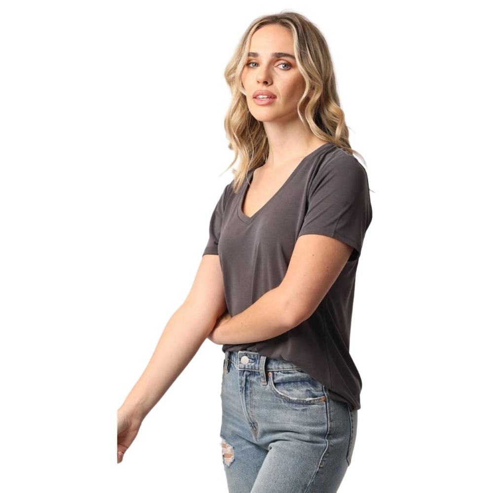 Another Love Megan V-Neck Tee Dark Grey Size L